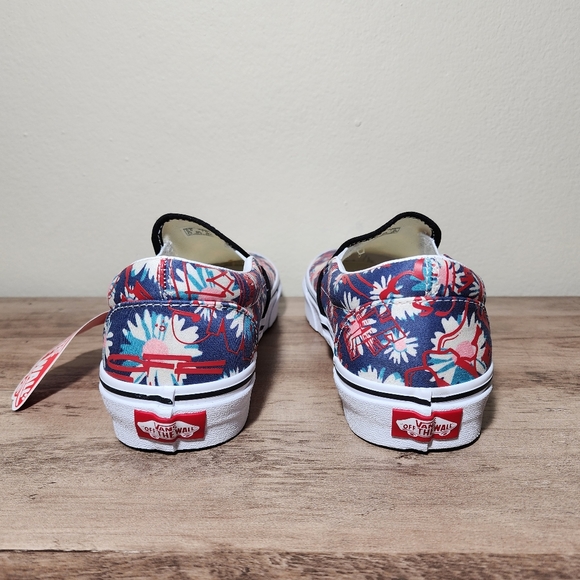 Vans Floral Classic Slip On Blue Red Sneakers Womens Shoes Size 7 - Picture 5 of 11